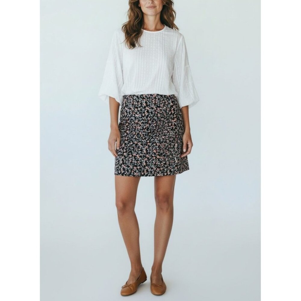Liz Claiborne Career Floral Pencil Skirt Size 6 Black Multicolor Cotton Blend